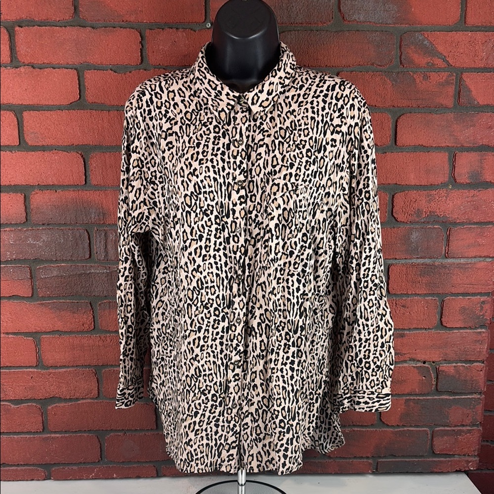 Grand & Greene Shirt Womens XL Cheetah Print Button Down